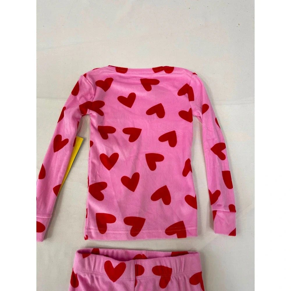 Cat & Jack Girls Pink & Red Heart Print 2-Piece Pajama Set Size 4